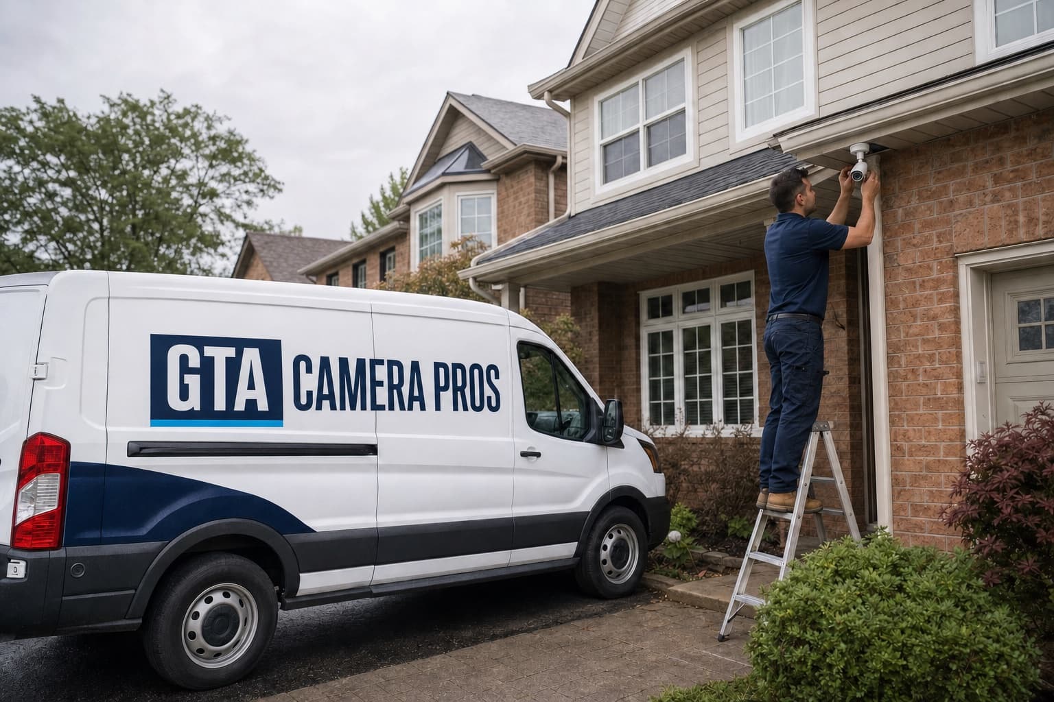 GTA Camera Pros technician installing an exterior security camera at a Toronto-area home